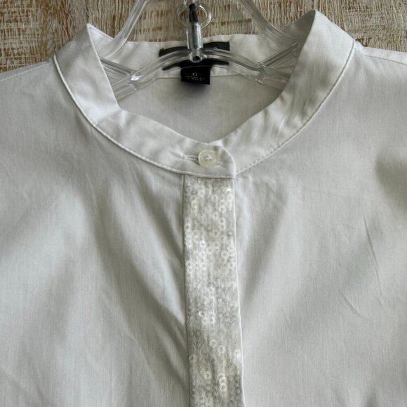 Ann Taylor White Blouse/Shirt/Top Mandarin Collar Sequins Long Sleeves Size 6 - Picture 3 of 11